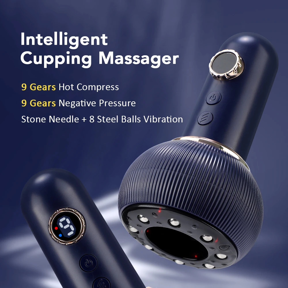 Intelligent Cupping Massager Electric Scraping Cupping Device 9 Levels Negative Pressure Heating GuaSha Tool Suction Cup