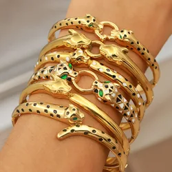 Stainless Steel Multicolor Leopard Bangles for Women Fashion Brand Jewelry Unique Animal Bracelets Party Accessories Gifts