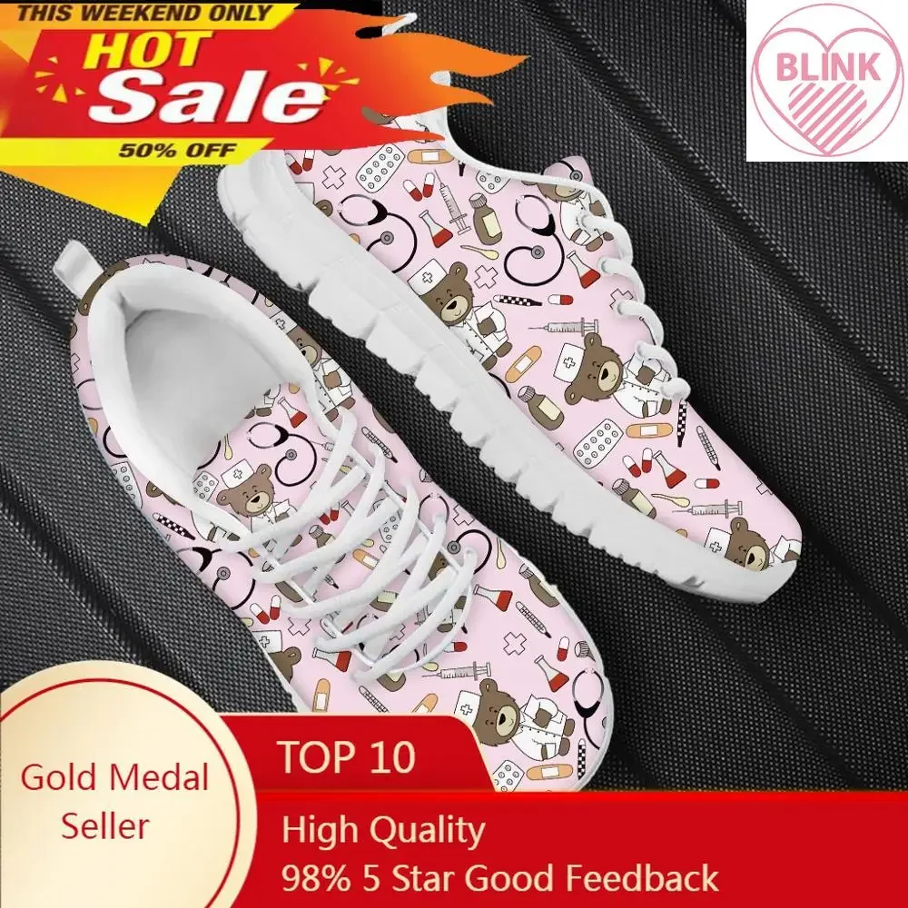 

Cute Cartoon Nurse Bear Pink Woman Flats Shoes Custom Your Own Logo Nursing Shoes for Women Casual Ladies Sneakers