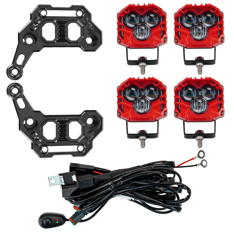 

Xlr 2.5inch Three-eye 120w Spotlights 10800lm With Dual Pods Jl A-pillar Windshield Hinge Mounting Brackets Wiring Kit