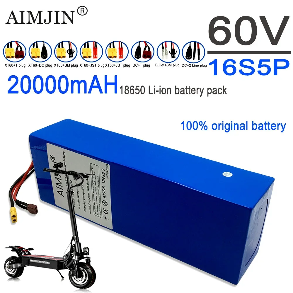 

60V 16S5P 20Ah Lithium Ion Battery with 100% Real Capacity 60V 1800W Battery 18650 original battery