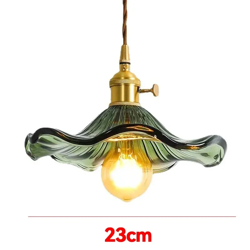 Minimalist Style Flower Shape LED Pendant Light Retro Glass Pendant Lamp Copper Hanging Lamp For Bedroom Living Room Chandelier