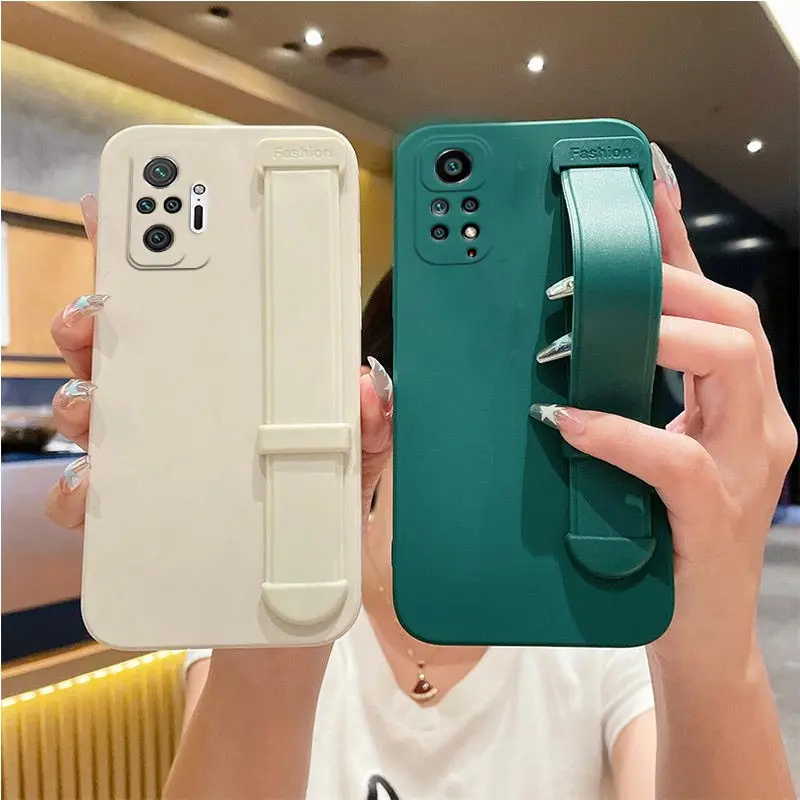 Silicone Hand Band Holder Case For Xiaomi Redmi Note 10 Pro 11 12 8 9 Pro Max Plus 7 Redmi 9A 9T 9C 10C Stand Soft Cover