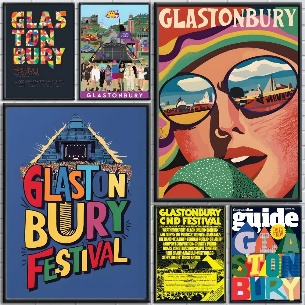 Trending Festival Glastonbury Festival Poster HD Self-Adhesive No Residue After Removal Ideal for All Kinds of Wall Decor