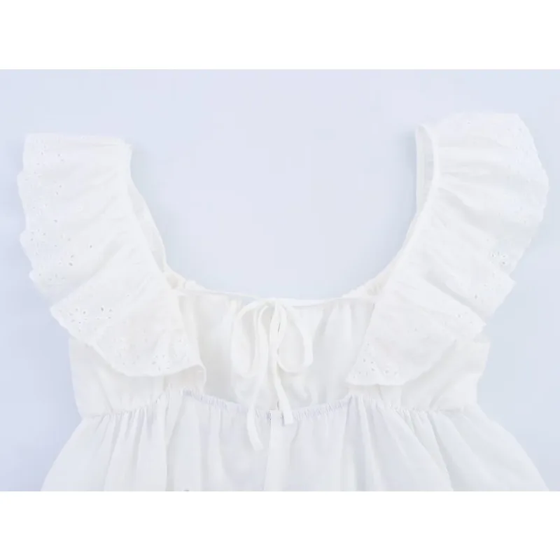 مجموعة قصيرة جديدة مكونة من قطعتين بدلة نسائية بيضاء ملابس نسائية مطرزة Y2k مجموعات ملابس بيجامة قطنية للشاطئ مناسبة للعطلات