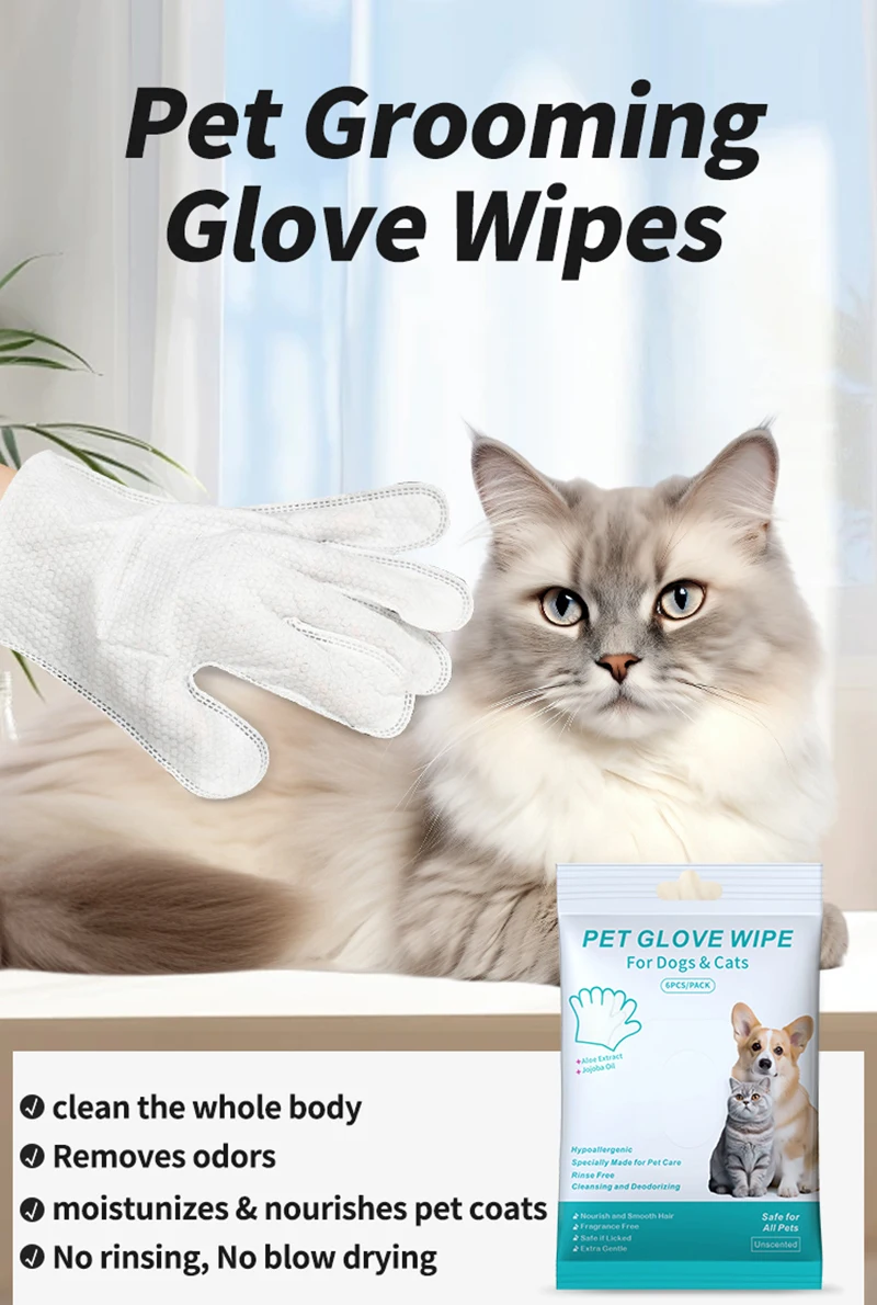 Neue 6PCS Haustier Waschfreie Handschuhe Katze Bad Deodorant Tücher Einweg Reinigung Trockenen Reinigung Hund Tücher Sanfte Und bequeme Handschuhe – Detail 1
