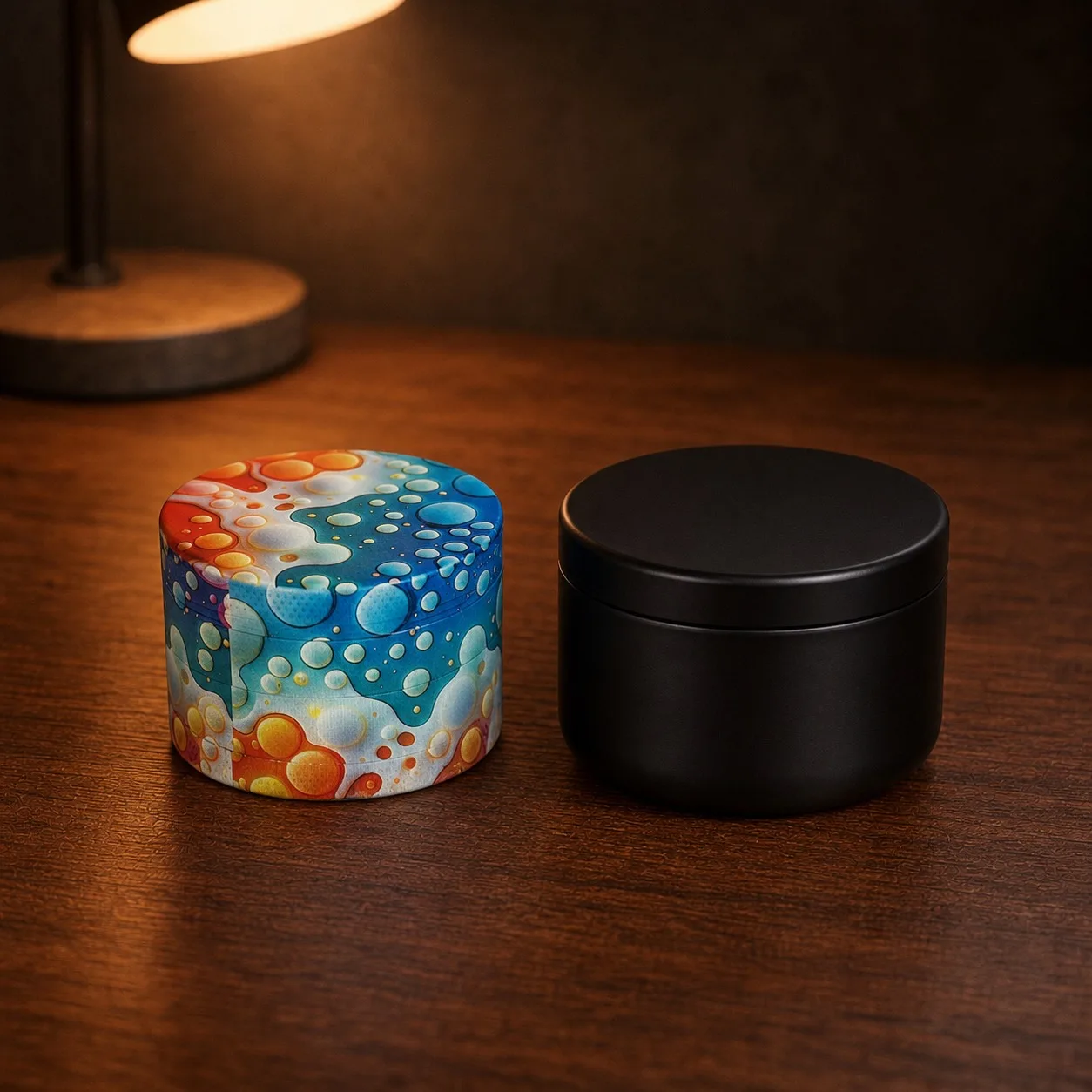 50mm Colorful Bubble Cell Metal Round Herb Grinder 4 Layer Manual Tobacco Mill with Black Storage Jar Set Smoking Accessories