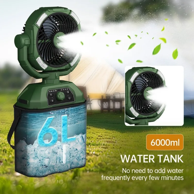 Outdoor Camping Fan, 20,000 MAh Portable Air Conditioner Mist Fans 6L Water Tank Rechargeable Battery Operated 4 Spray Nozzles