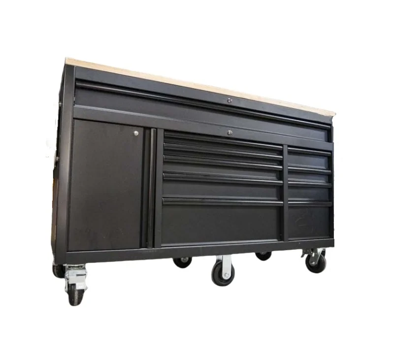Garage Tool Box Storage Steel Tool Cabinets Trolley Metal 60 Inch Tool Chest  Wooden Black Mobile Workbench