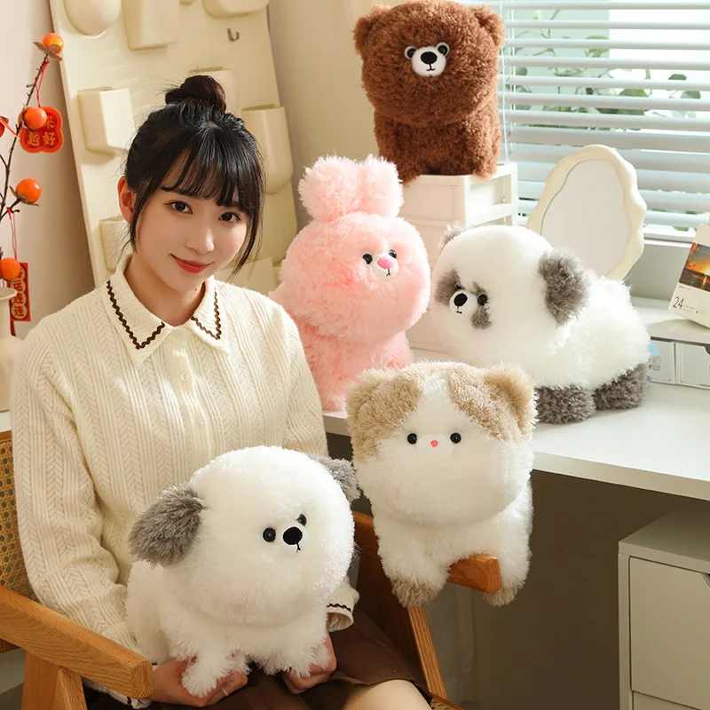 30cm Kawaii Plush Stuffed Toys Fluffly Rabbit Brown Bear Doll Baby Accompany Sleeping Soft Pillow for Kids Girls Gift Home Decor