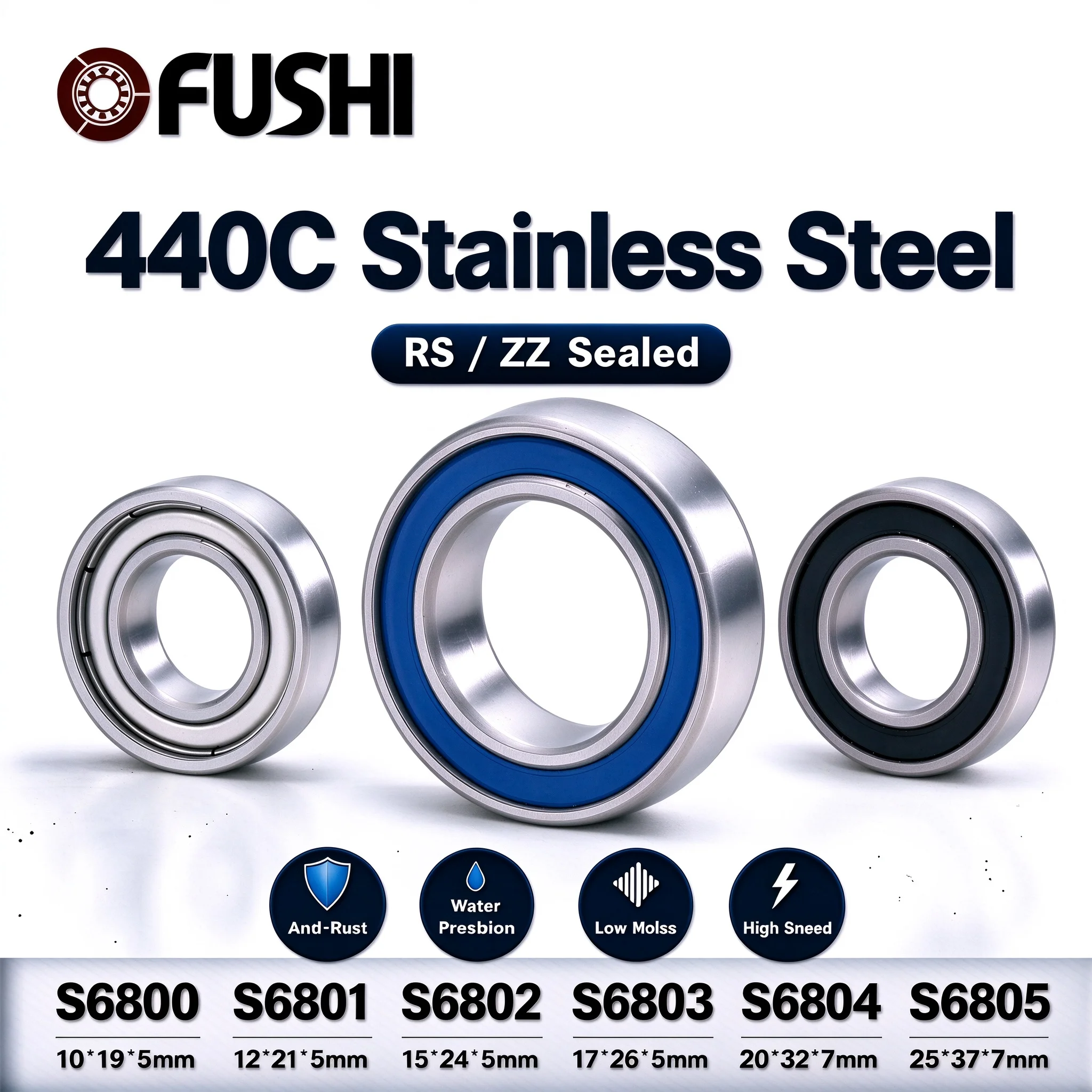 2PC Stainless Steel Bearings S6800 S6801 S6802 S6803 S6804 S6805 10*19*5 12*21*5 15*24*5 17*26*5 20*32*7 25*37*7 mm RS ZZ 2RS