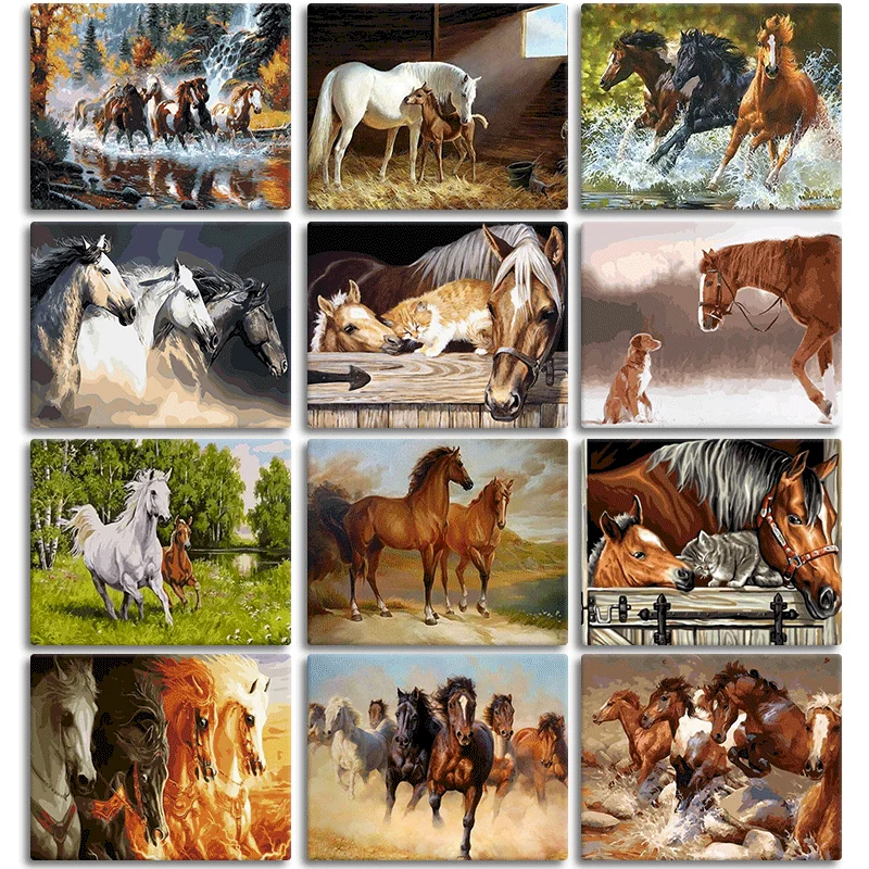 

GATYZTORY Oil Painting By Numbers For Adults Beginner Horse Animal Paint By Number Modern Framed Artcraft Unique Gift