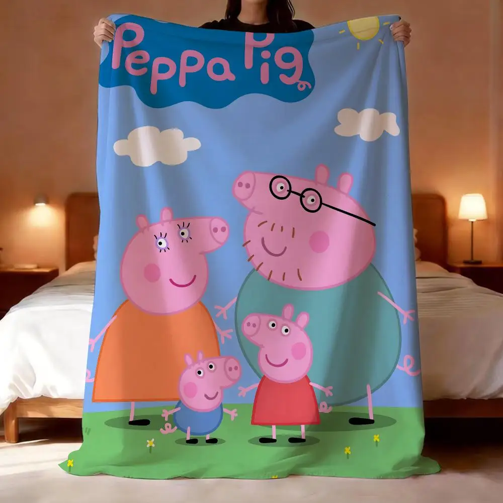 Animated Series Peppa Pig Throw Short Plush Throw Blanket Soft Skin-Friendly Multi-Scene Home Office