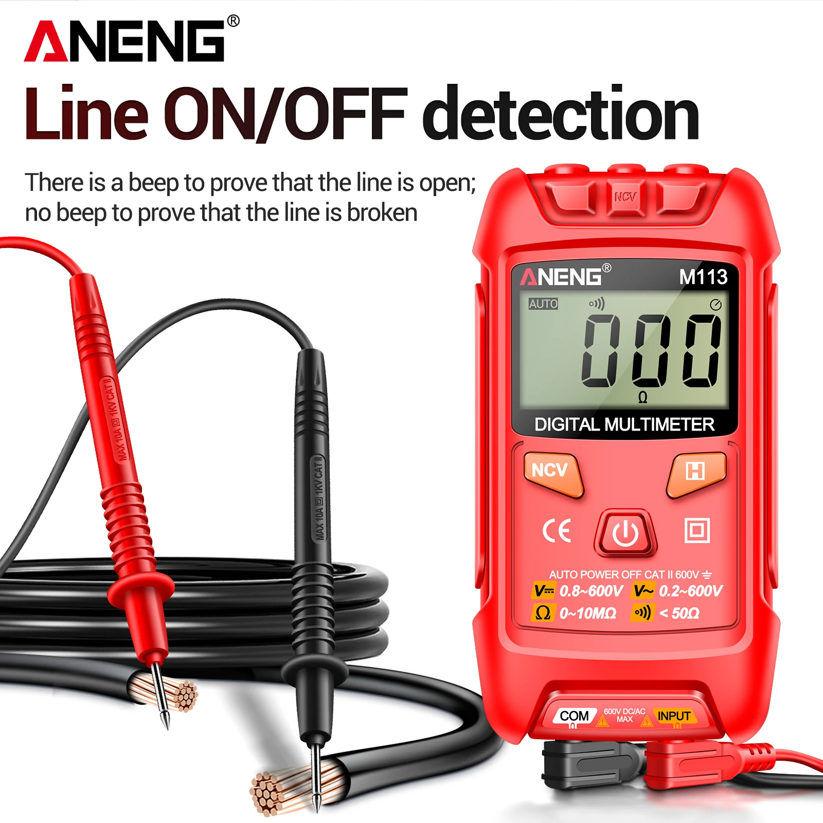 

ANENG M113 Вольтметр AC/DC, Омметр, Бесконтактный детектор напряжения NCV, Функция сохранения данных, Автоматическое отключение, Портативный инструмент для электрических измерений
