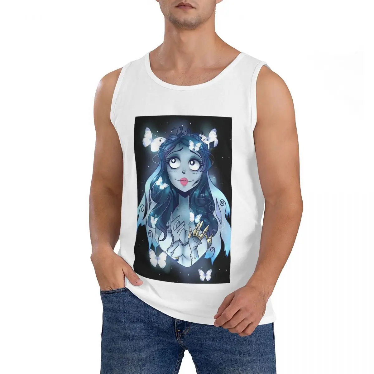 Camiseta sin mangas 100% algodón para hombre, con diseño de película de Halloween, Ghost Bride, Tim Burton, para entrenamiento deportivo, chaleco con cuello redondo para hombre