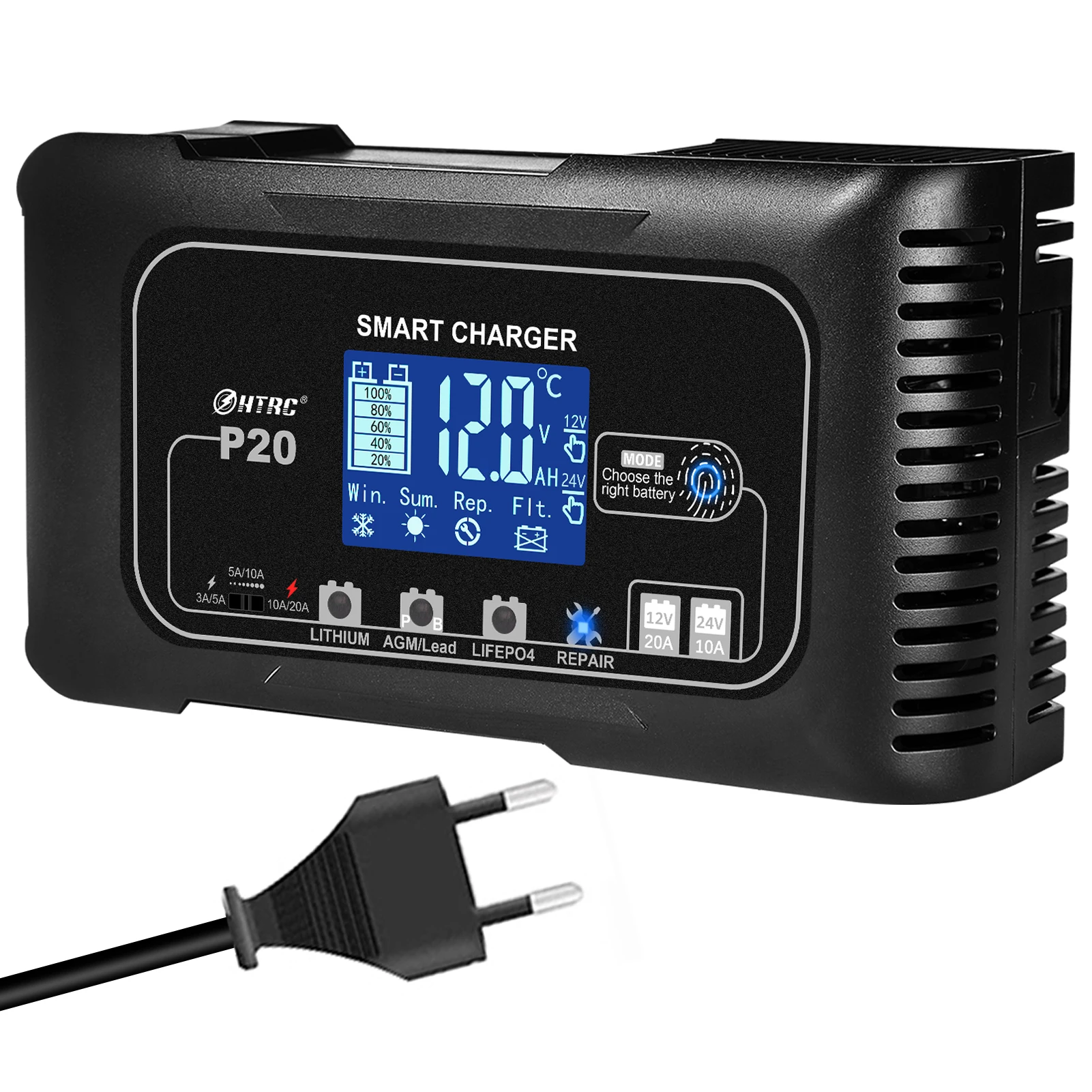 Car Battery Charger Digital LCD Display Full Automatic 12V 24V Car Battery Charger Power Puls Repair Chargers Wet Dry Lead Acid