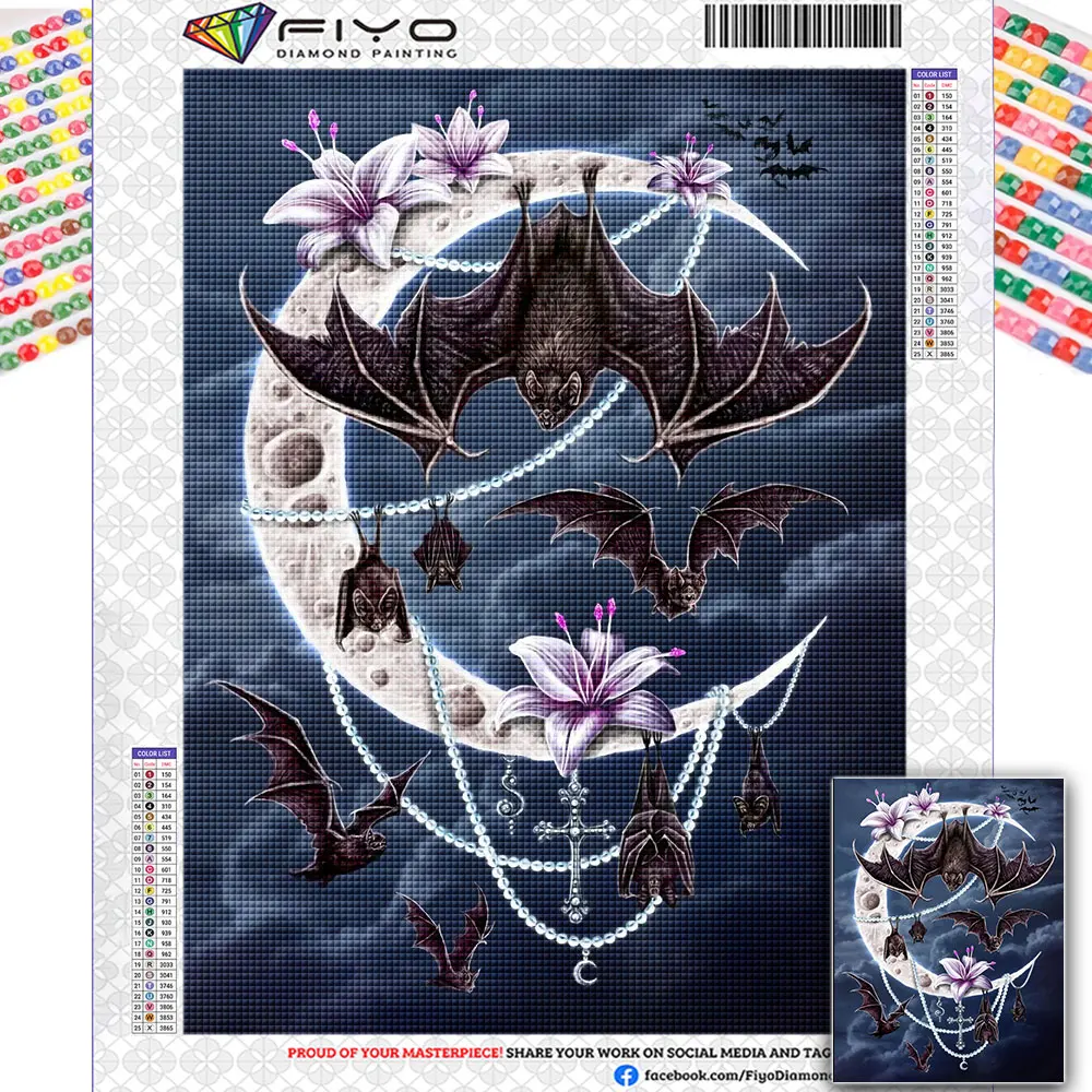 DIY Diamond Painting Bat Rhinestone Picture Cross Stitch Kits Diamond Embroidery Animal Mosaic Moon Art Home Decor Gift peinture