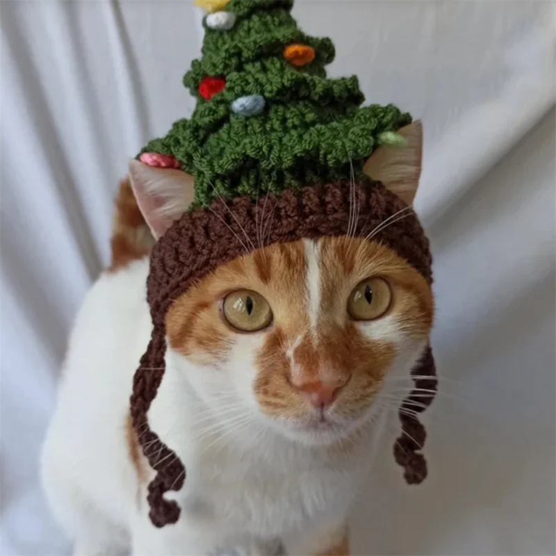 Christmas tree style pet hat Handmade knitting Winter Bibs Costume For Small Medium Large Dog Cat Supplies Pet Christmas Hat Pet