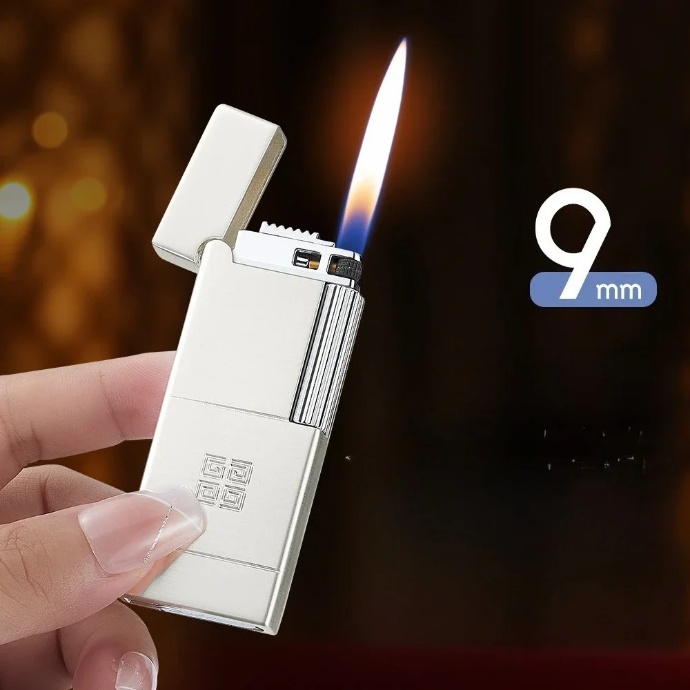Metal Thin Alloy Material Lighter Adopts Deep Carving Technology Electroplated Grinding Wheel Open Flame Lighter Men's Gifts