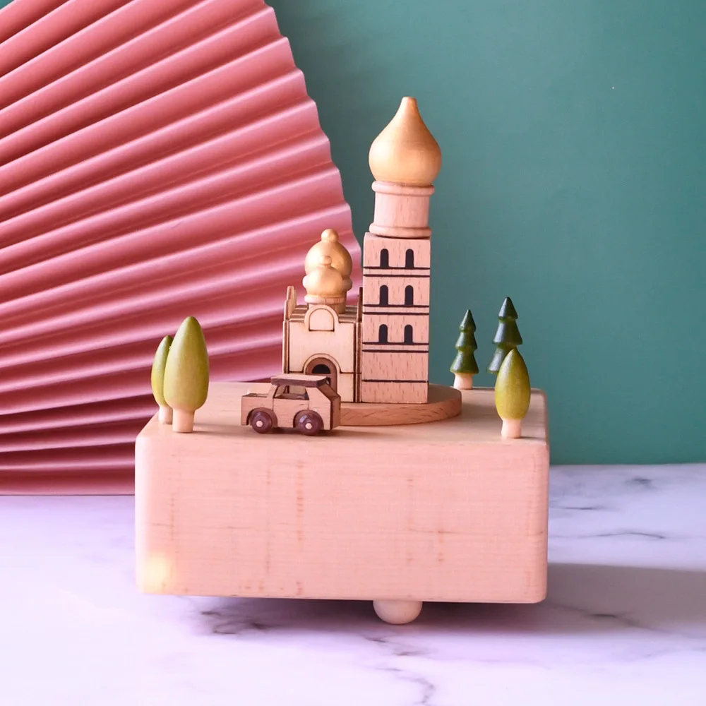 Hand-painted dome church music box European style architectural clockwork music box holiday birthday gift