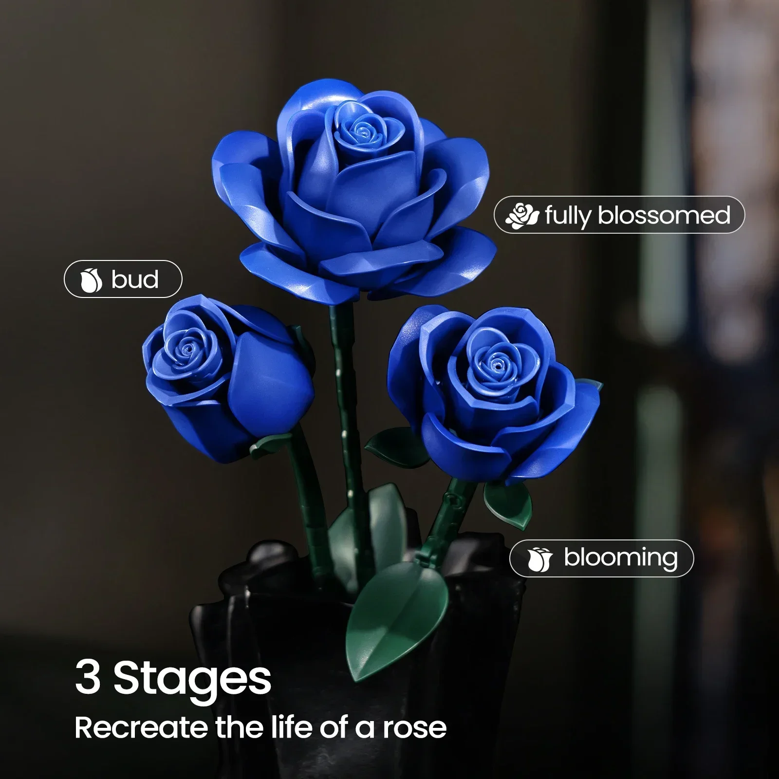 Blue Rose Blocks Flowers Building Set Artificial Roses Wedding