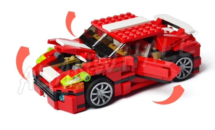 374 Uds Creator 3 en 1 coche deportivo rojo de potencia rugiente hidroavión de doble hélice 3116 juego de bloques de construcción Compatible con el modelo