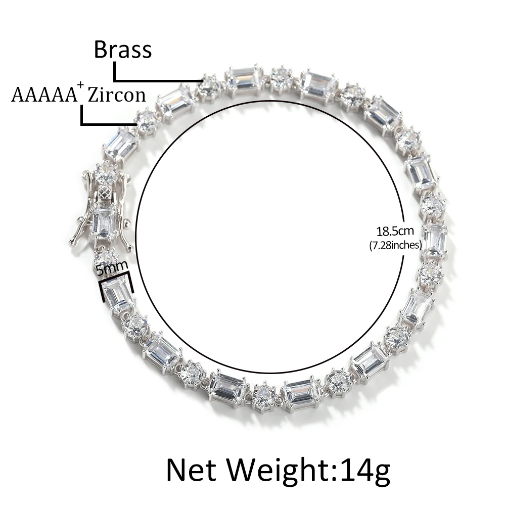 Uwin 5mm Round Rectangle Cubic Zircon Tennis Chain Bracelet Mix Two Tone Bracelet HipHop Jewelry