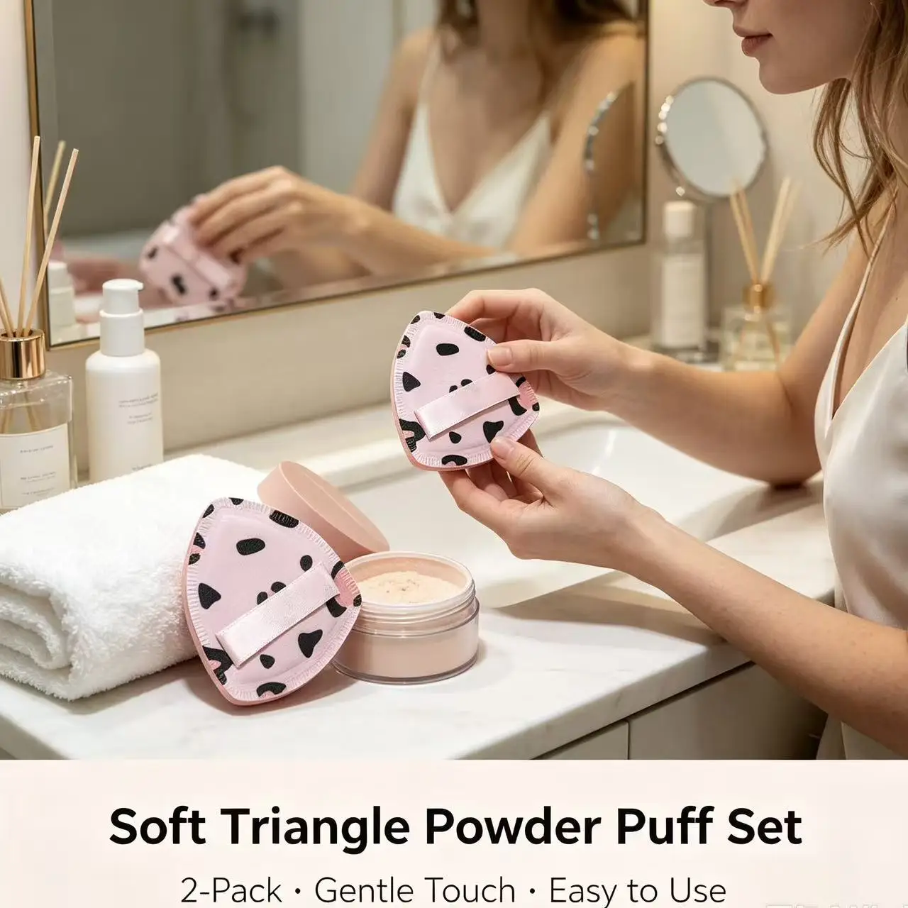 2 pieces of leopard-print triangle velvet powder sponges.