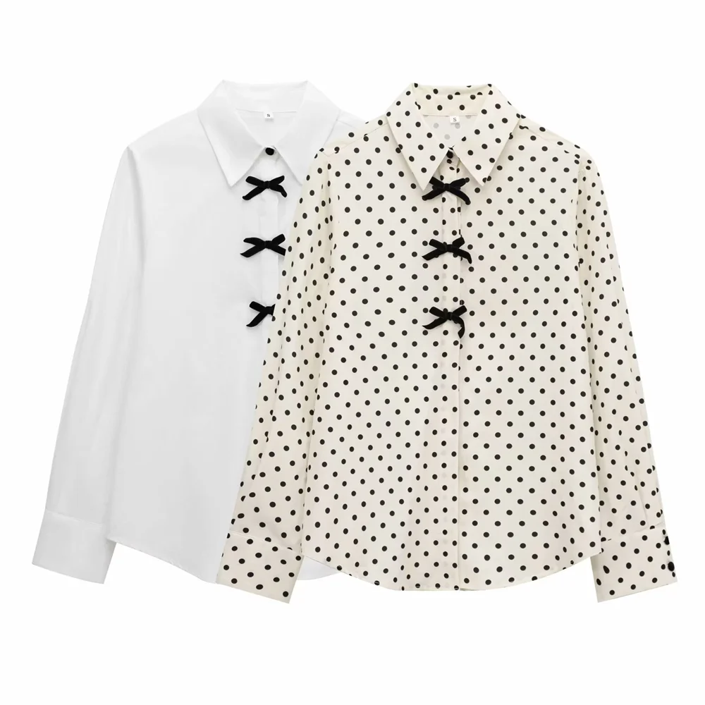 

2024 RARF Winter New Product Women's Fashion, Casual and Comfortable Collar Long Sleeve Single breasted Bow Tie Shirt