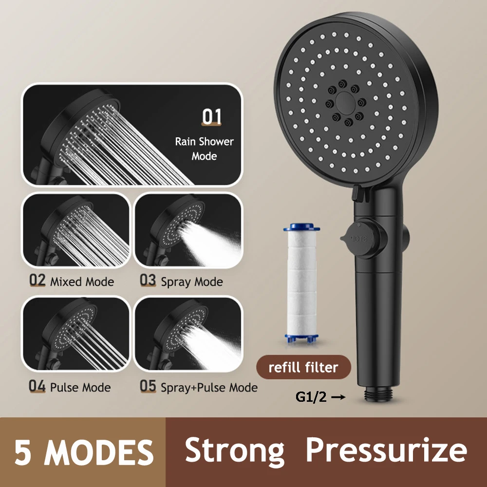 5 Modes Handheld Shower Head High Pressure Water Saving Shower Sprayer Household Filtered Showerhead Bathroom Accessories