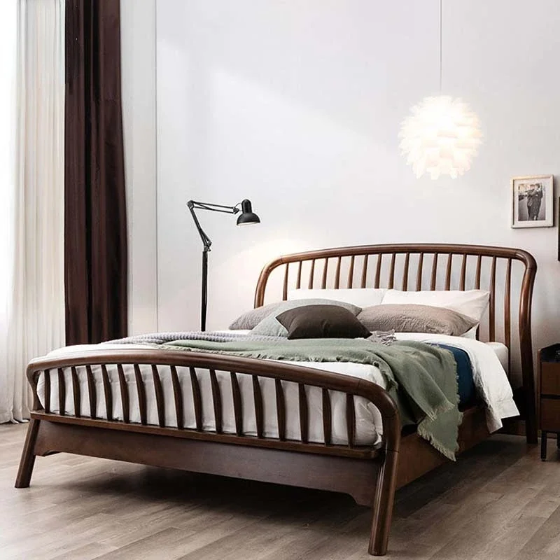 North American black walnut solid wood bed main bed marriage bed Nordic modern simple new Chinese log furniture