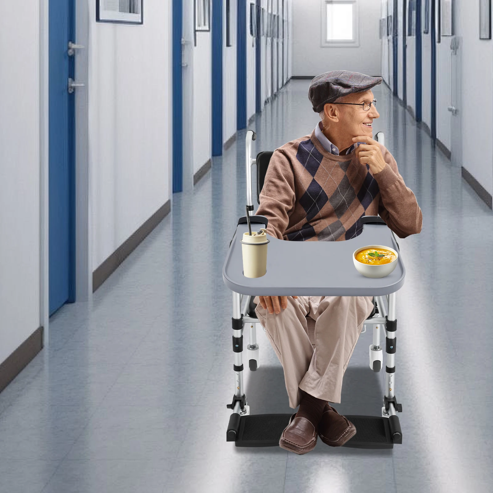 Wheelchair Table Board Wheelchair Table Tray w/Cup Holder Grey  Suitable for Disabled