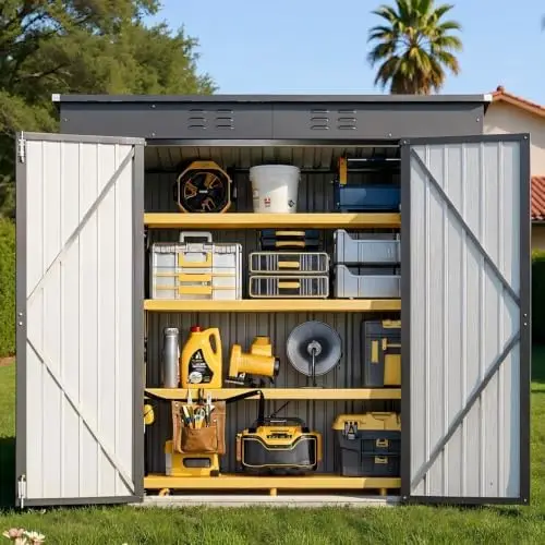 6' x 4' Outdoor Storage Shed,Metal Shed Lockable Door - Dark Gray | Outdoor Storage Cabinet with Double Lockable Door