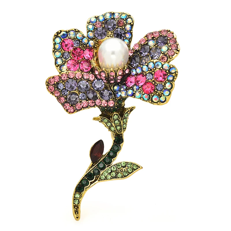 

Wuli&baby Sparkling Charming Flower Brooch Pins For Women Unisex Pearl 2-color Rhinestone Flowers Plants Office Party Brooches