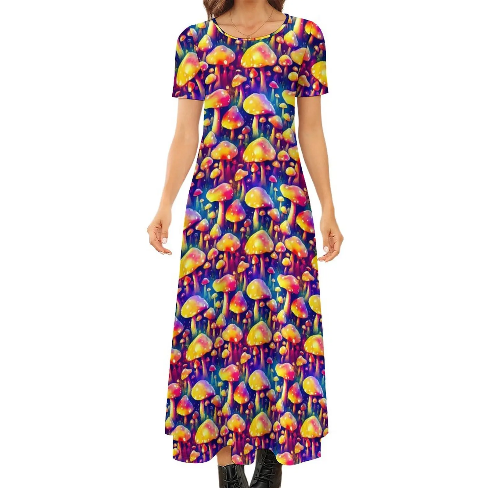 Vestido Trippy de setas mágicas, vestido Maxi Vintage con estampado Hippie, ropa de calle de manga corta para mujer, vestidos largos bohemios de talla grande 7XL