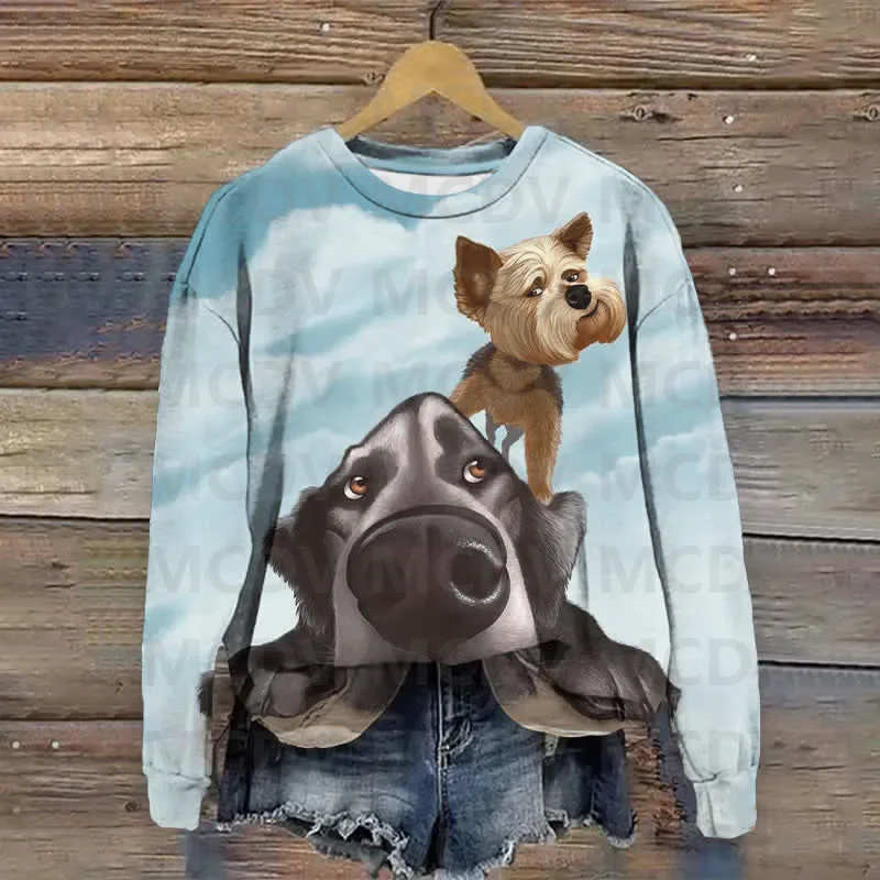 Surprised Puppy Print Sweatshirt 3D Printed Women Casual Pullover