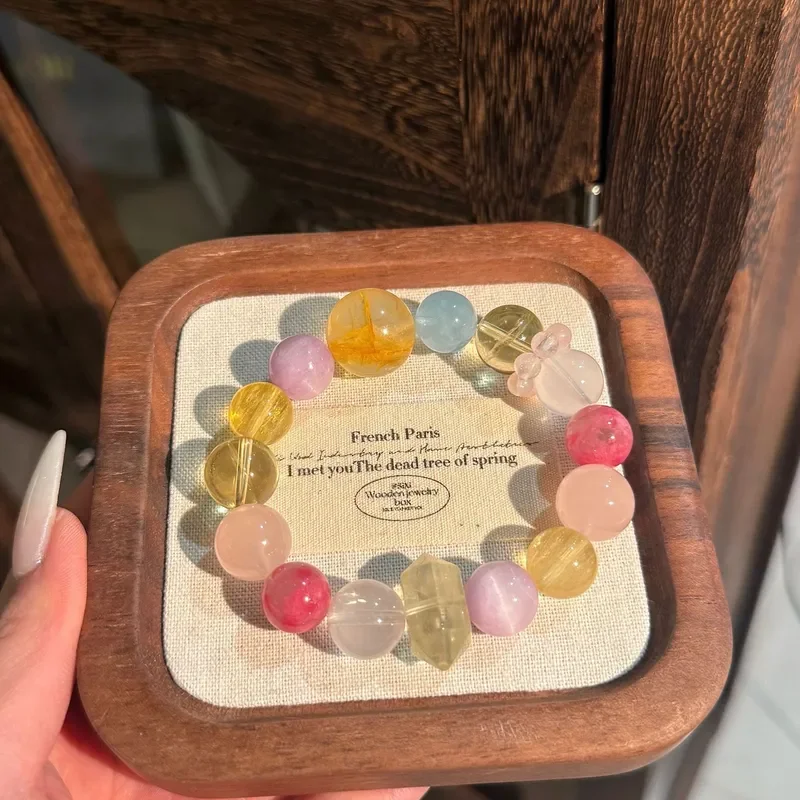 [Honey Cloud] Aquamarine Cherry Blossom Rain Crystal Bracelet Duobao Bracelet Dopamine Color Gift for Friends