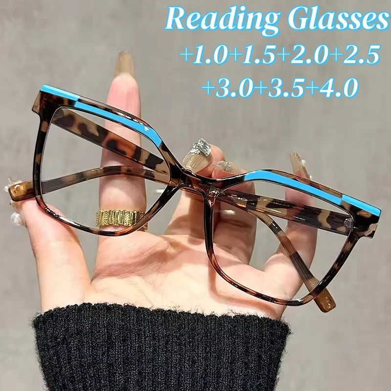 

Oversize Cat Eye Reading Glasses Retro Women Leopard Colorful Frame Plus Presbyopia Eyewear Anti Blue Light Far Sight Eyeglasses