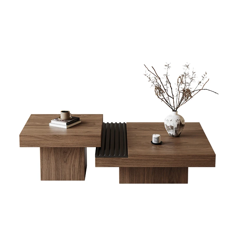 

Modern simple square oak coffee table solid wood Italian walnut color portable home living room furniture