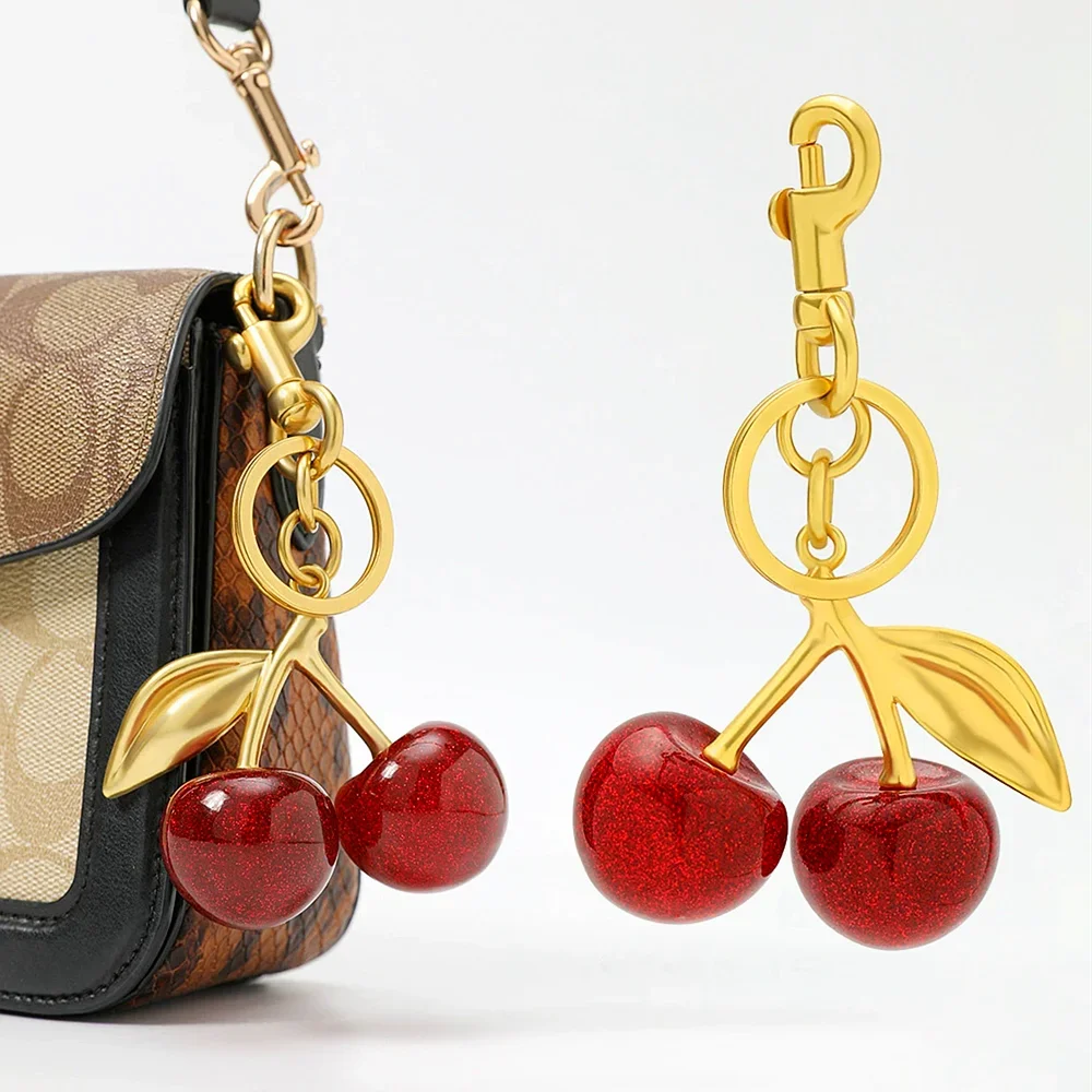 Fashion Delicious Red Cherry Keychain Summer Fruits Cherries Pendant Keyring For Women Men Jewelry Bag Accessories Gift