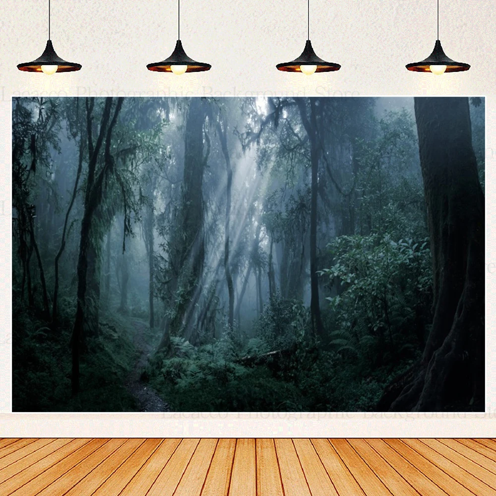 Forest Misty Dark Halloween Photography Background Scary Moon Night Spooky Pumpkin Halloween Party Backdrop Photo Studio Props