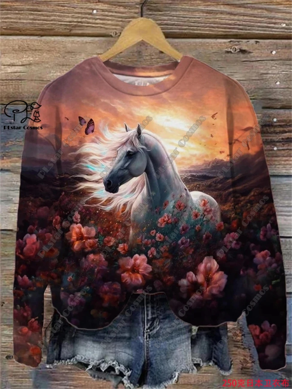 3D Printed Animal Series Cute Butterfly Raccoon Horse Whale Pattern Print Women's Round Neck Long Sleeve Casual Top New Style