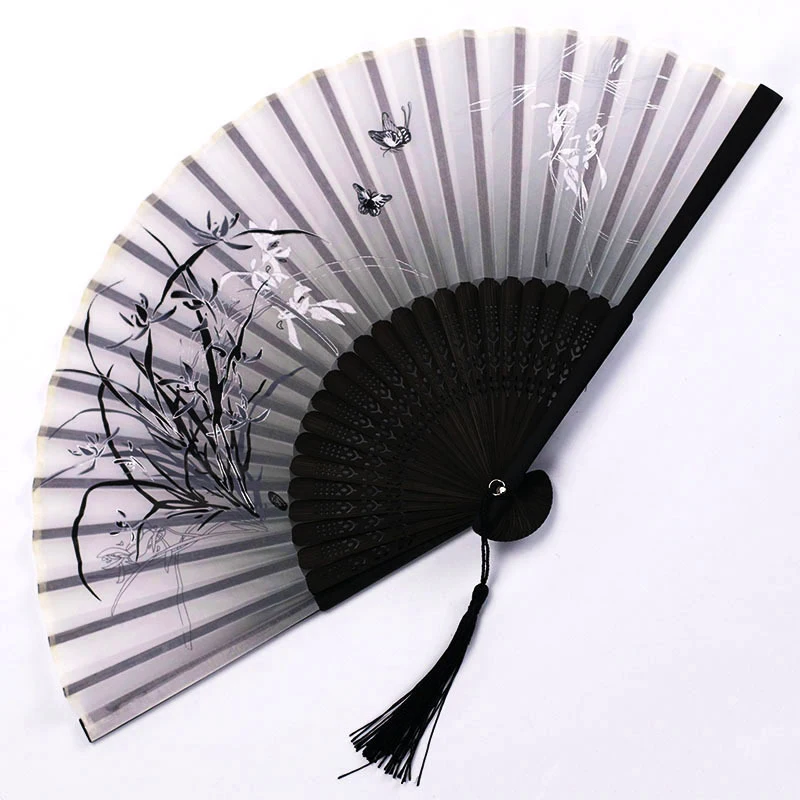 Vintage Chinese Style Folding Fan  hand fan Wooden Shank Classical Dance Fan with Tassel Elegent Female Fan Home Decor