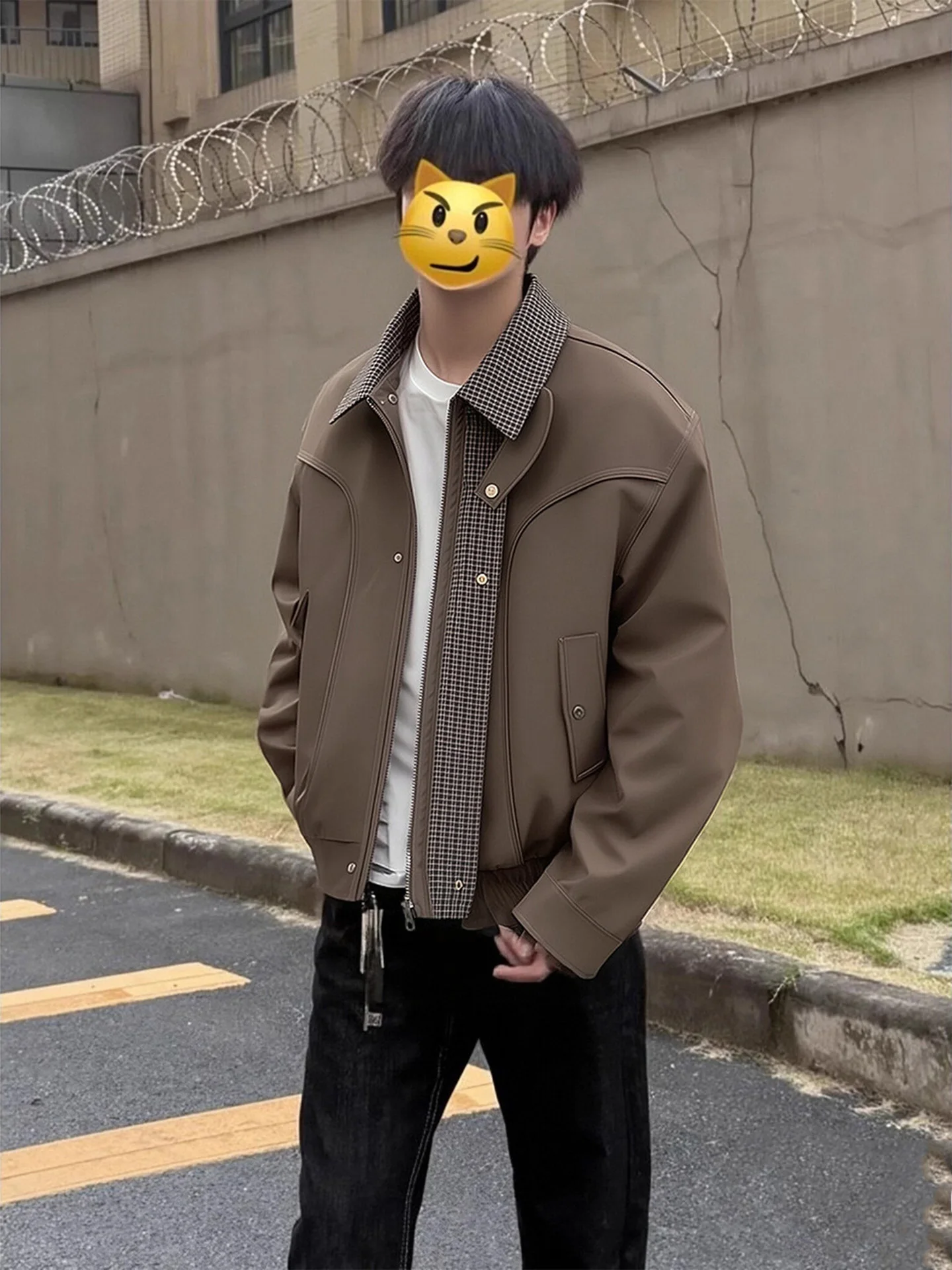 Men's ort Flight Jaet Plaid Splicing Spring Autumn American Retro Barn Sle Baseball Coat Wear Resistant Cosite Fabric