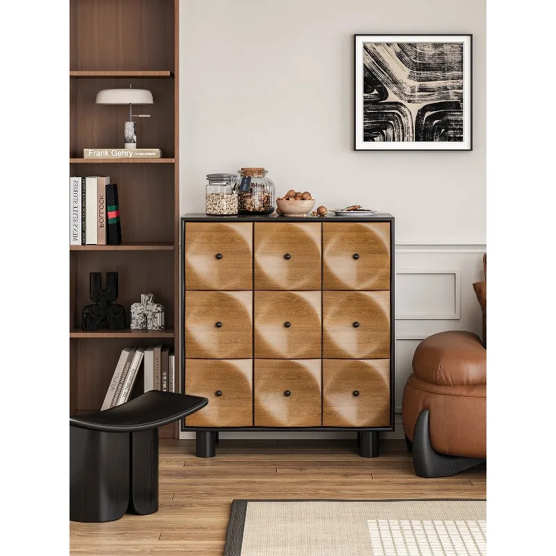 Retro and old solid wood foyer entrance cabinet, bed and breakfast hotel decorative diamond grid nine chest cabinet sofa side