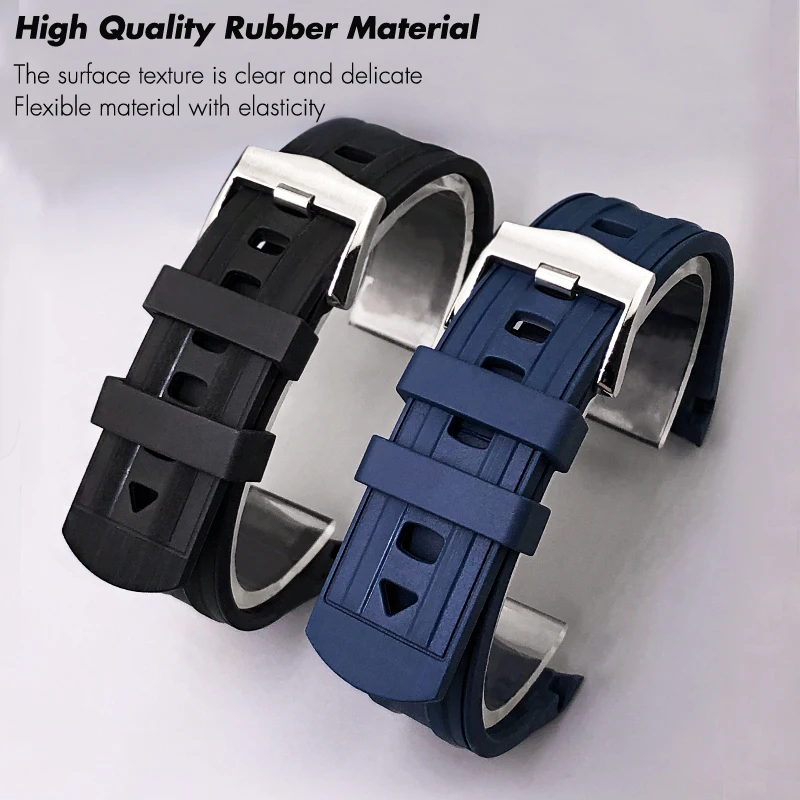 19mm 20mm 21mm Quality Curved Fluoro Rubber Watchband for Omega New Seamaster 300 AT150 Black Blue Waterproof Diving Watch Strap