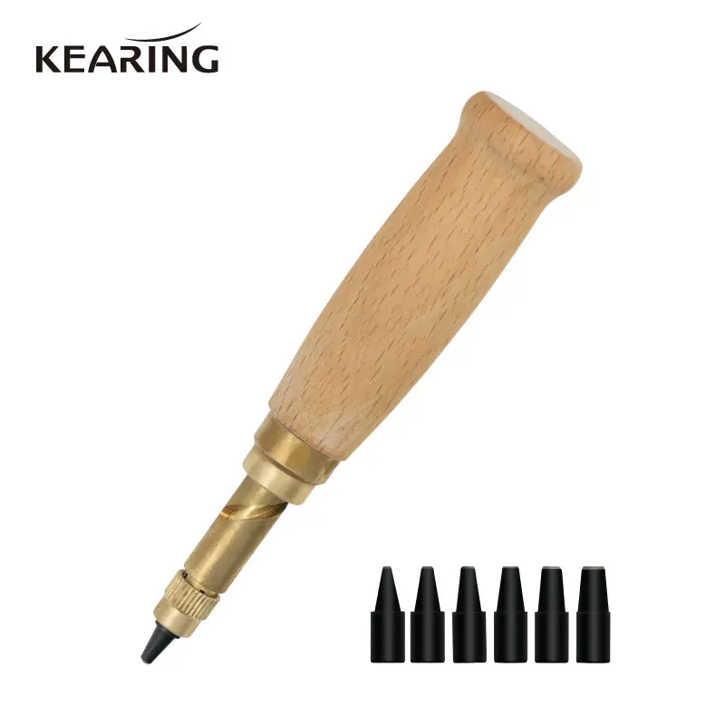 Kearing Watch Screw Punch Replaceable Mute Rotary Puncher  Leather Belt, Watch Craft Tool 6 Tip Sizes Hole Punch Drill Tip