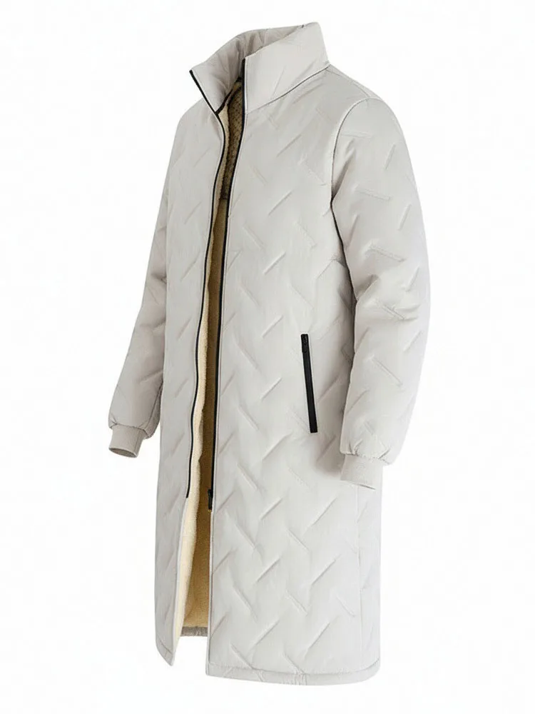 سترة شتوية متوسطة الطول للرجال معطف طويل دافئ سترات مبطنة غير رسمية بلون سادة سترات خارجية مبطنة بالصوف ملابس خارجية سميكة