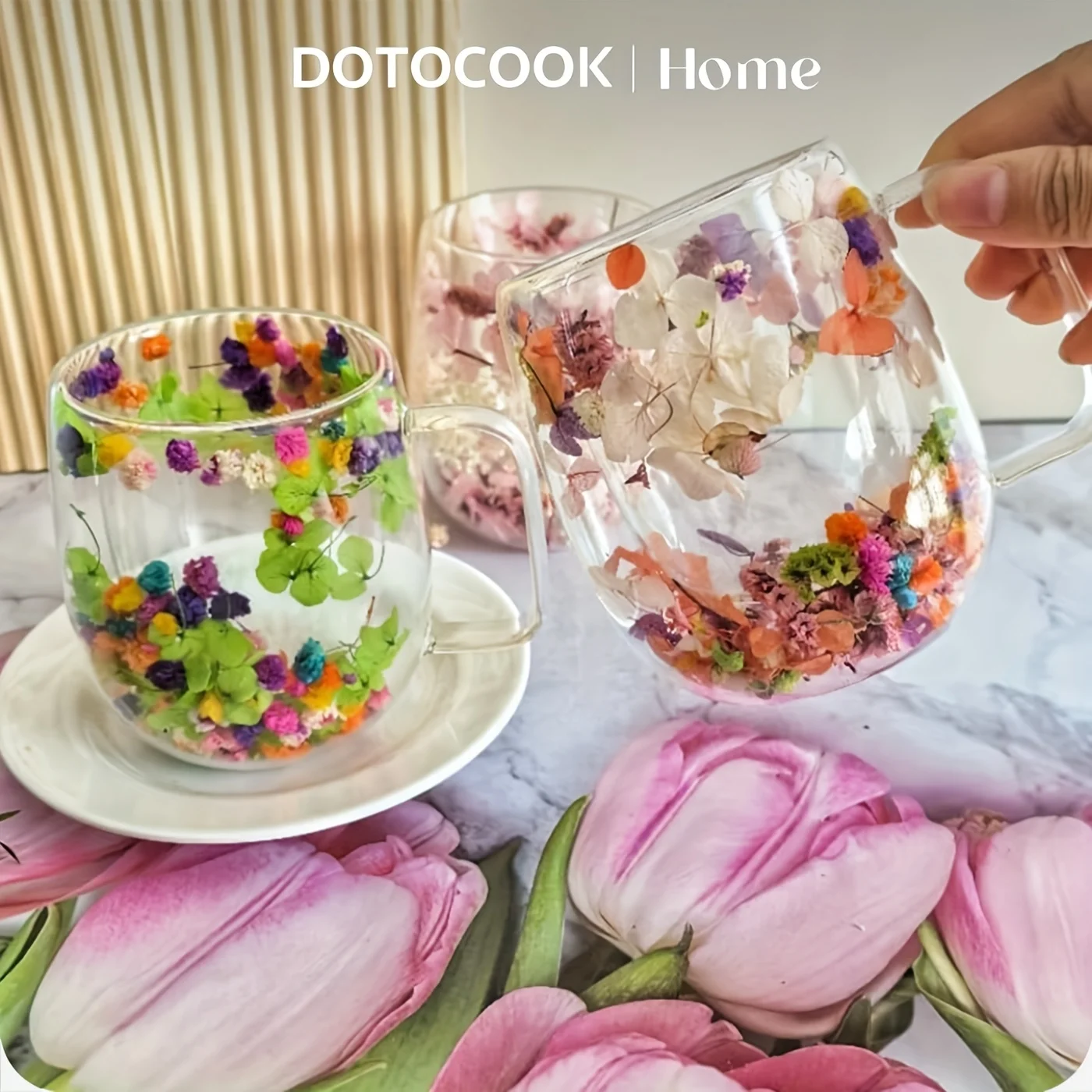 2 Double-Layer Glass Flower Cups - Insulated Glass, Transparent Cup, Perfect Coffee, Tea, Italian Espresso, Latte, Hot Drinks,
