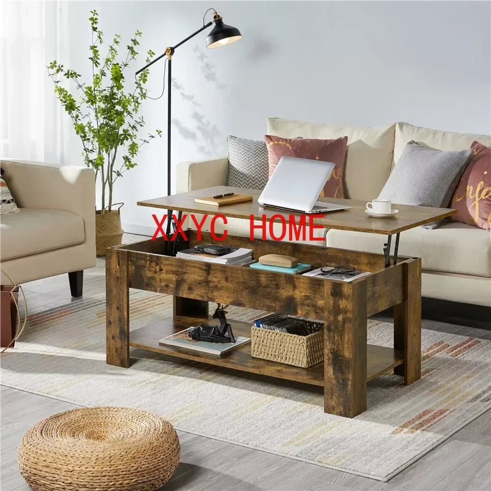 

Современный 38,6-дюймовый прямоугольный деревянный журнальный столик с подъемным верхом и нижней полкой, который можно поднимать и опустить с местом для хранения вещей